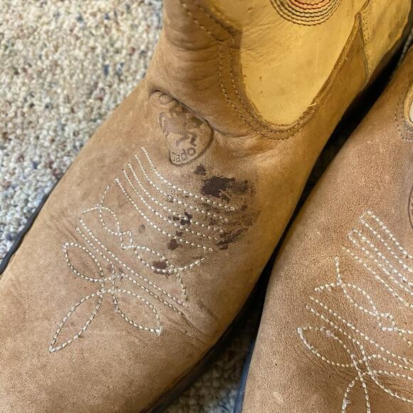 Reido Gado Beige Brown Leather Square Toe Cowboy Boots Western Sz 40/7US Unisex - Picture 6 of 10